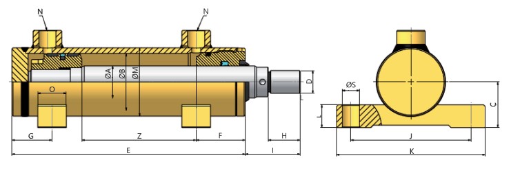 MOUNTING FEET, THREADED ROD, DOUBLE ACTING HYDRAULIC CYLINDER