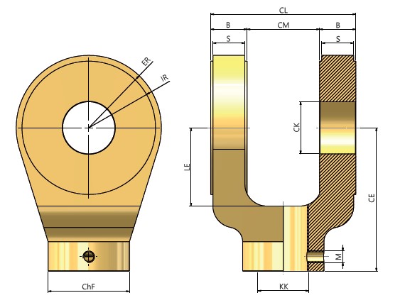 FEMALE CLEVIS/FORK & PINS FOR THREADED ROD CYLINDERS