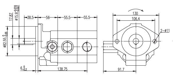 22 GPM Hydraulic two stage Hi-Low gear pump 2 Bolt Flange at 3600 rpm 22 GPM Hydraulic two stage Hi-Low gear pump 2 Bolt Flange at 3600 rpm