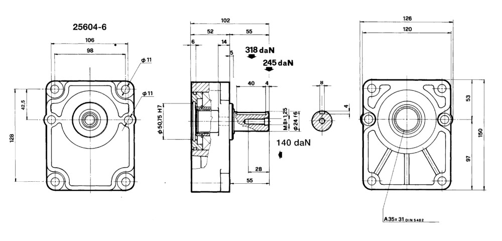 Pump bearing support for Group 3, 24mm Cylindrical shaft 8mm Key