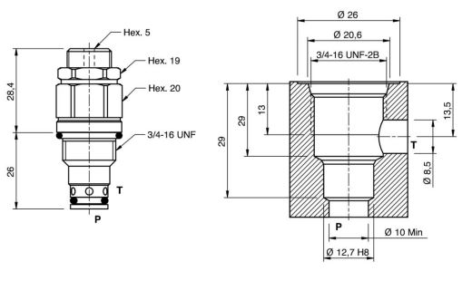 Hydraulic 20 L/min Cartridge Relief Valve, VMPC 20 180-350 Bar