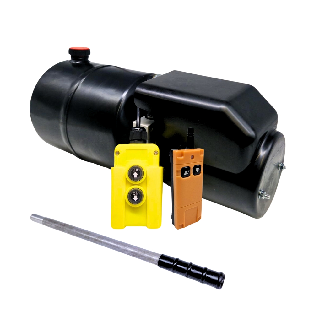 Flowfit 24V DC Single Acting Hydraulic Power Pack 2KW With 4L Steel Tank, Back Up Hand Pump & Wireless Remote