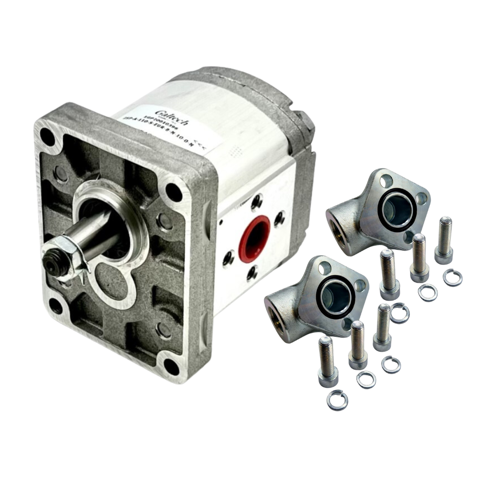 Walvoil Hydraulic Group 2, 4.0CC, Clockwise, Gear Pump Complete With Elbow Port Connectors 30mm x 30mm