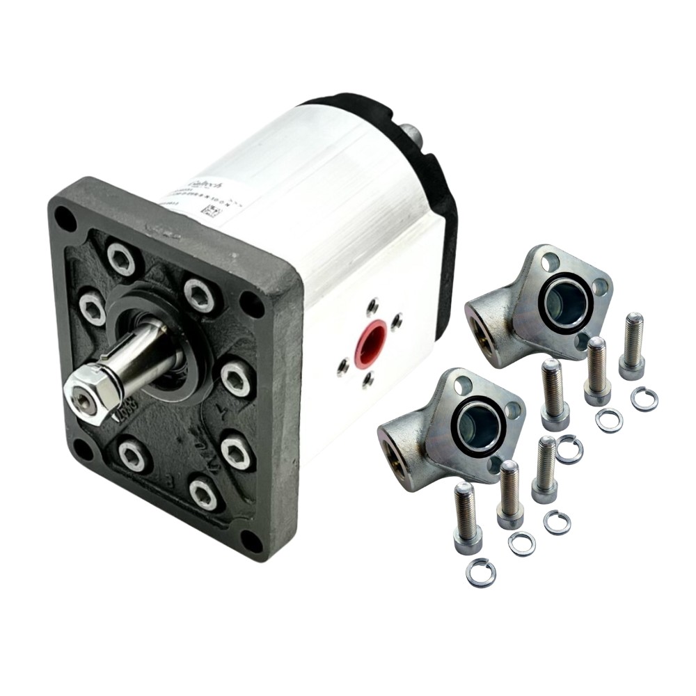 Walvoil Hydraulic Group 3, 19.3CC, Clockwise, Gear Pump Complete With Elbow Port Connectors 51mm x 40mm