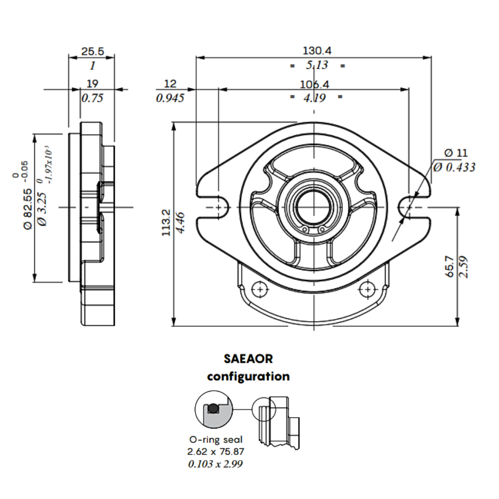 Walvoil 2XP Hydraulic Gear Pump, Group 2, 14.2CC, Clockwise, 3/4" BSP Inlet & 1/2" BSP Outlet Ports, SAEA 2Bolt 9th Spline Walvoil 2XP Hydraulic Gear Pump, Group 2, 14.2CC, Clockwise, 3/4" BSP Inlet & 1/2" BSP Outlet Ports, SAEA 2Bolt 9th Spline