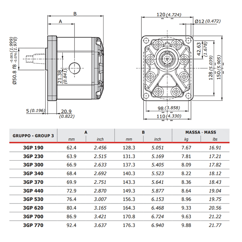 Walvoil Hydraulic Gear Pump, Group 3, 19.3CC, Clockwise, 51mm Inlet & 40mm Outlet Flanged Ports, EU 4Bolt 1/8 Taper Walvoil Hydraulic Gear Pump, Group 3, 19.3CC, Clockwise, 51mm Inlet & 40mm Outlet Flanged Ports, EU 4Bolt 1/8 Taper