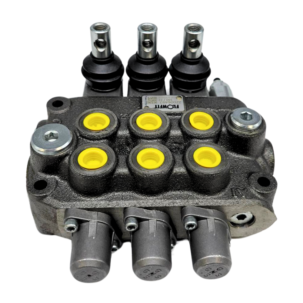 Flowfit 3 Bank Monoblock Valve, 3/8 BSP, 45 L/Min Double Acting Cylinder Spool 3 Positions