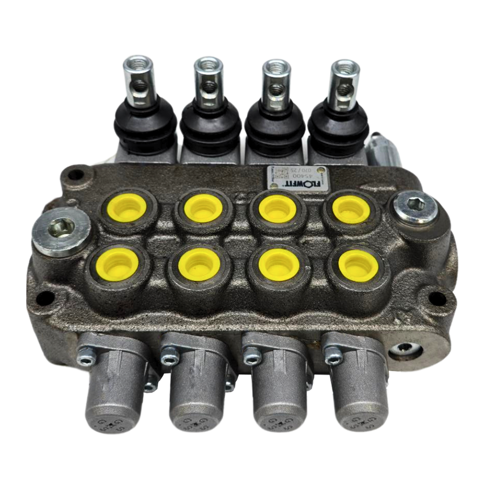 Flowfit 4 Bank Monoblock Valve, 3/8 BSP, 45 L/Min Double Acting Cylinder Spool 3 Positions