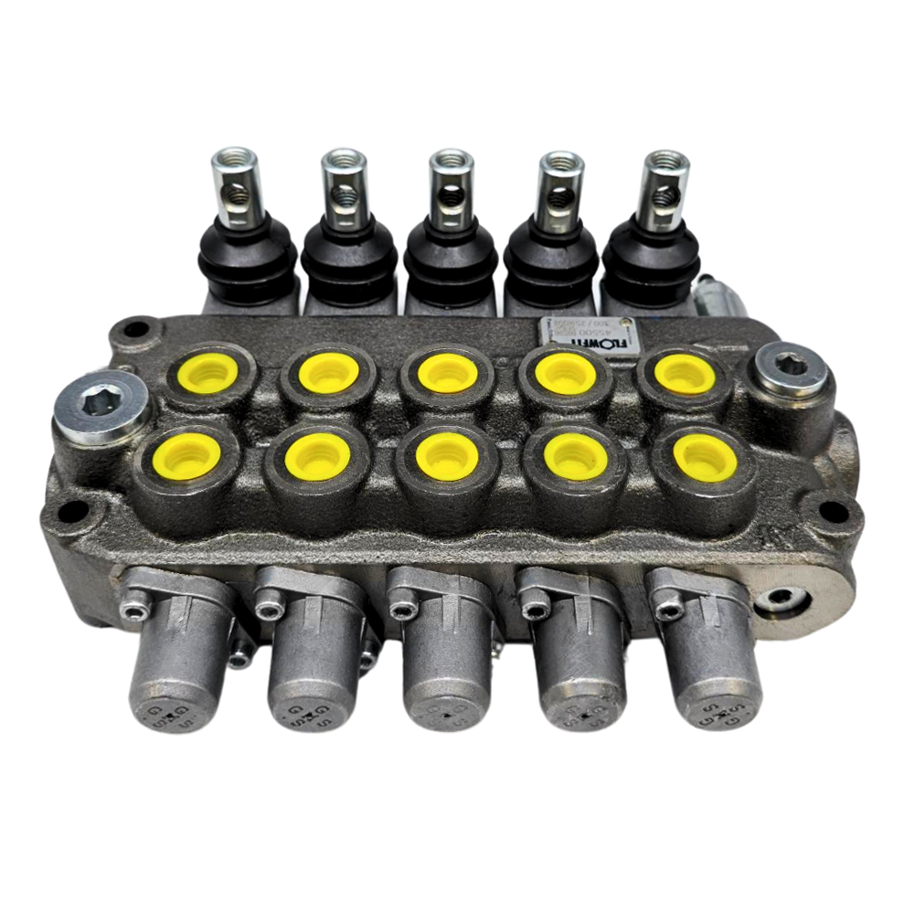 Flowfit 5 Bank Monoblock Valve, 3/8 BSP, 45 L/Min Double Acting Cylinder Spool 3 Positions