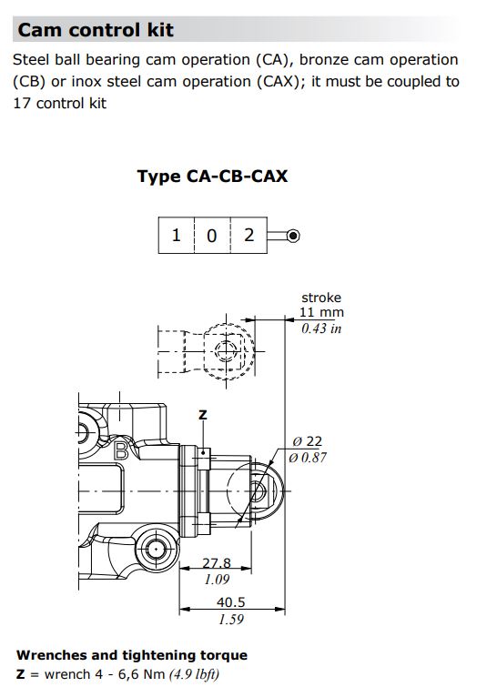 Walvoil DF5, Steel ball bearing cam operation, Type CA