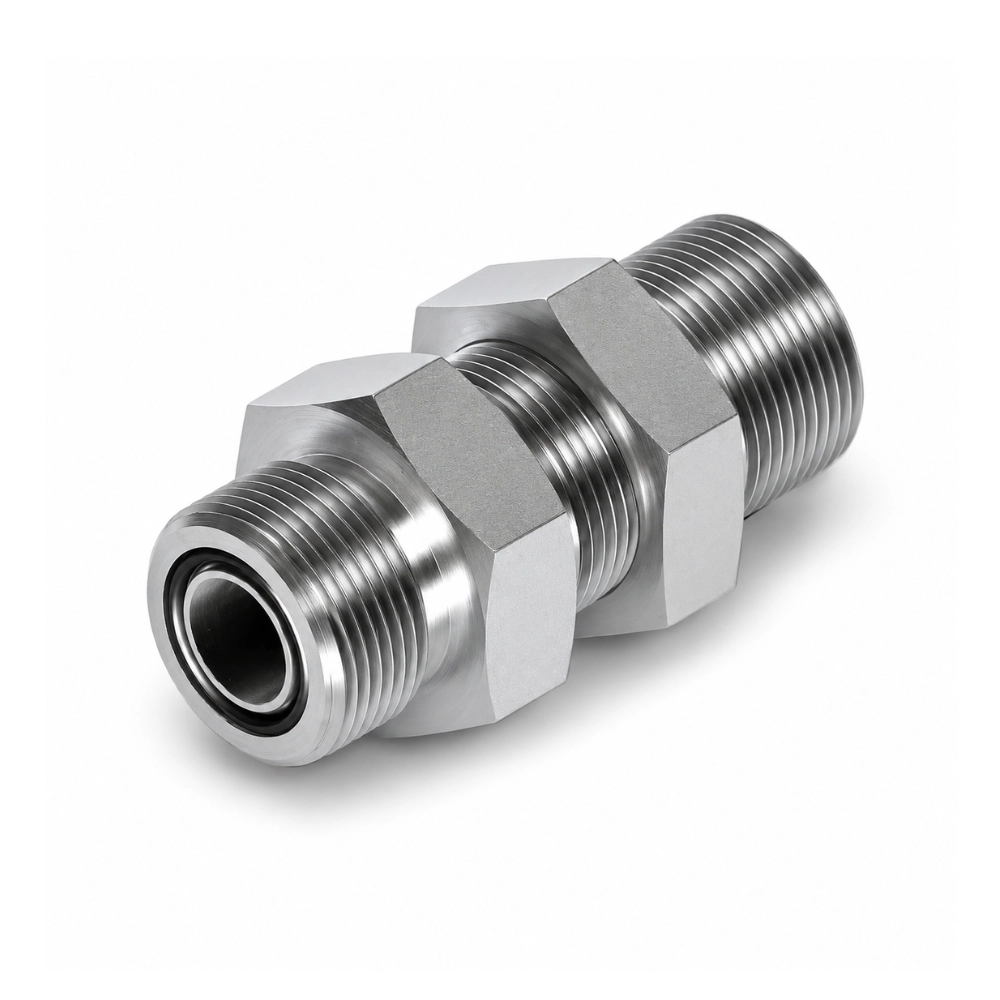 9/16" ORFS Male to Male Bulkhead Hydraulic Adaptor with Locknut