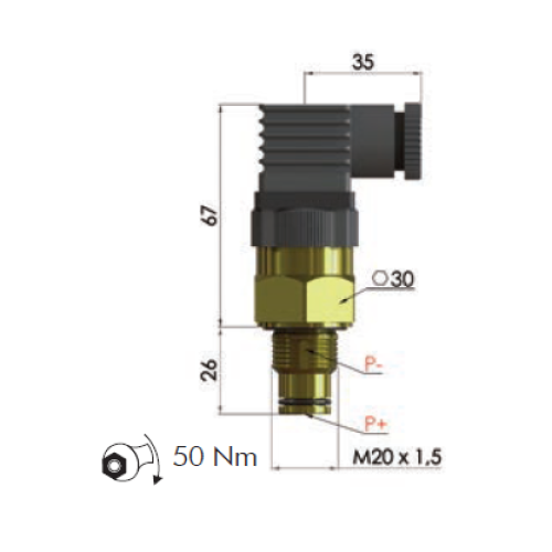 E02 Filtrec Pressure Differential Switch Clogging Indicator, 2.7Bar, M20x1.5