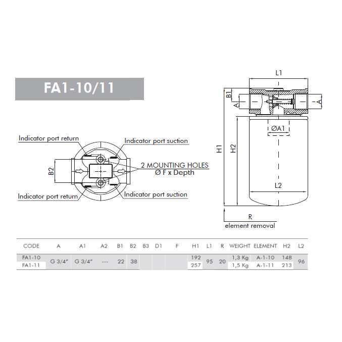 Filtrec hydraulic FA-1 Suction spin on filter FA-1-11-T60-B4-S-S1