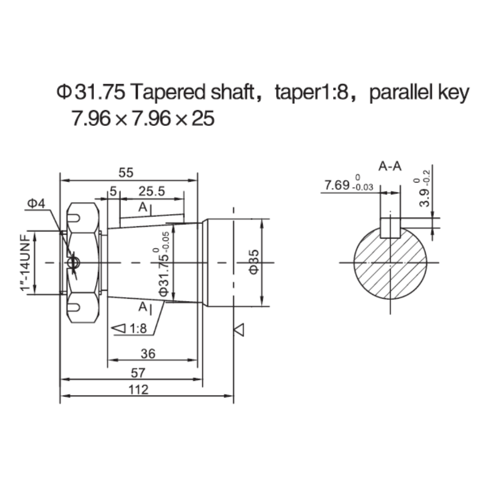 Flowfit Hydraulic Motor 315,1 cc/rev 31.75 1:8 Tapered Shaft (US Spec), Conic Seal, Wheel Mount