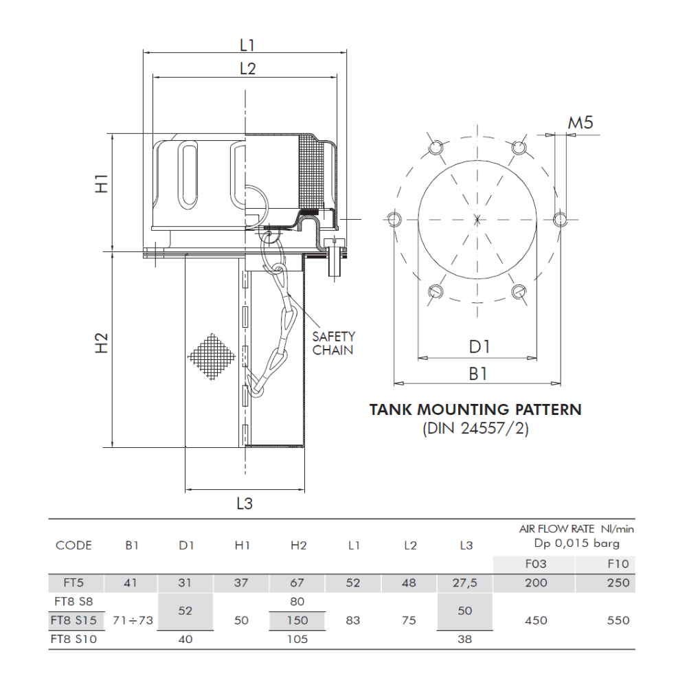 Filler Breather, 6 Hole, 10 Micron with Flange & Basket H=80mm