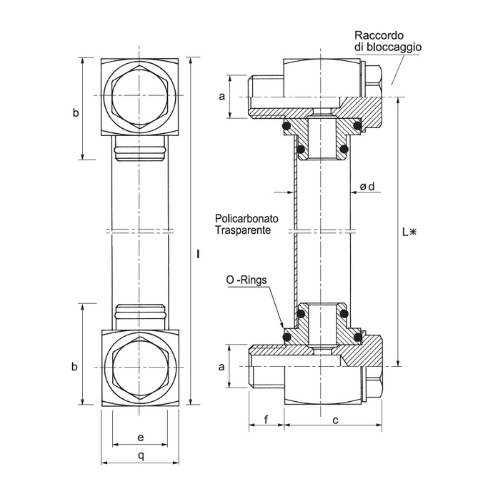 Hydraulic vertical level indicator with double thread, 3/8" BSP, L=500, GLV1G