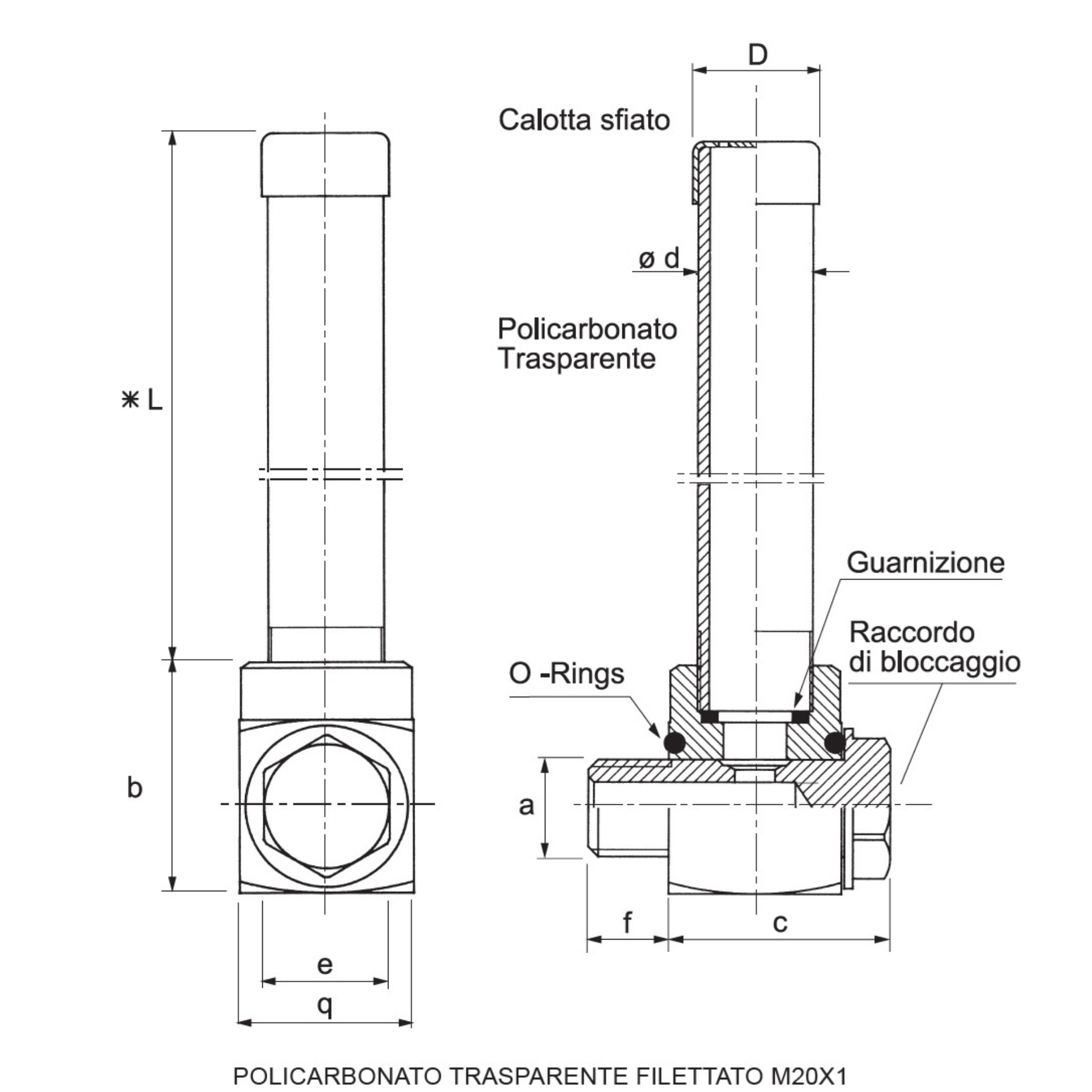 Hydraulic vertical level indicator with single thread, 3/8" BSP, L=50, GLVS1G