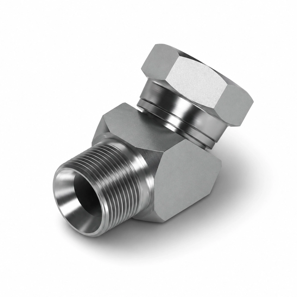 1/4" BSP Male Cone Seat to Swivel Female 45° Compact Hydraulic Adaptor 1/4" BSP Male Cone Seat to Swivel Female 45° Compact Hydraulic Adaptor