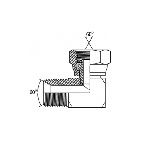 1/4 BSP x 1/4 BSP M/F 90° Compact with Soft Seat Oring On Fem