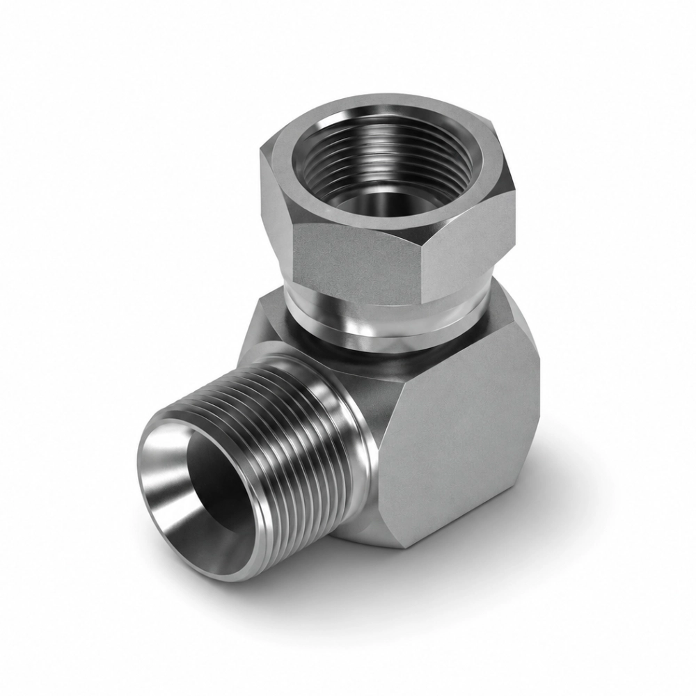 1/4" BSP Male Cone Seat x 1/8" BSP Swivel Female 90° Compact Hydraulic Adaptor 1/4" BSP Male Cone Seat x 1/8" BSP Swivel Female 90° Compact Hydraulic Adaptor
