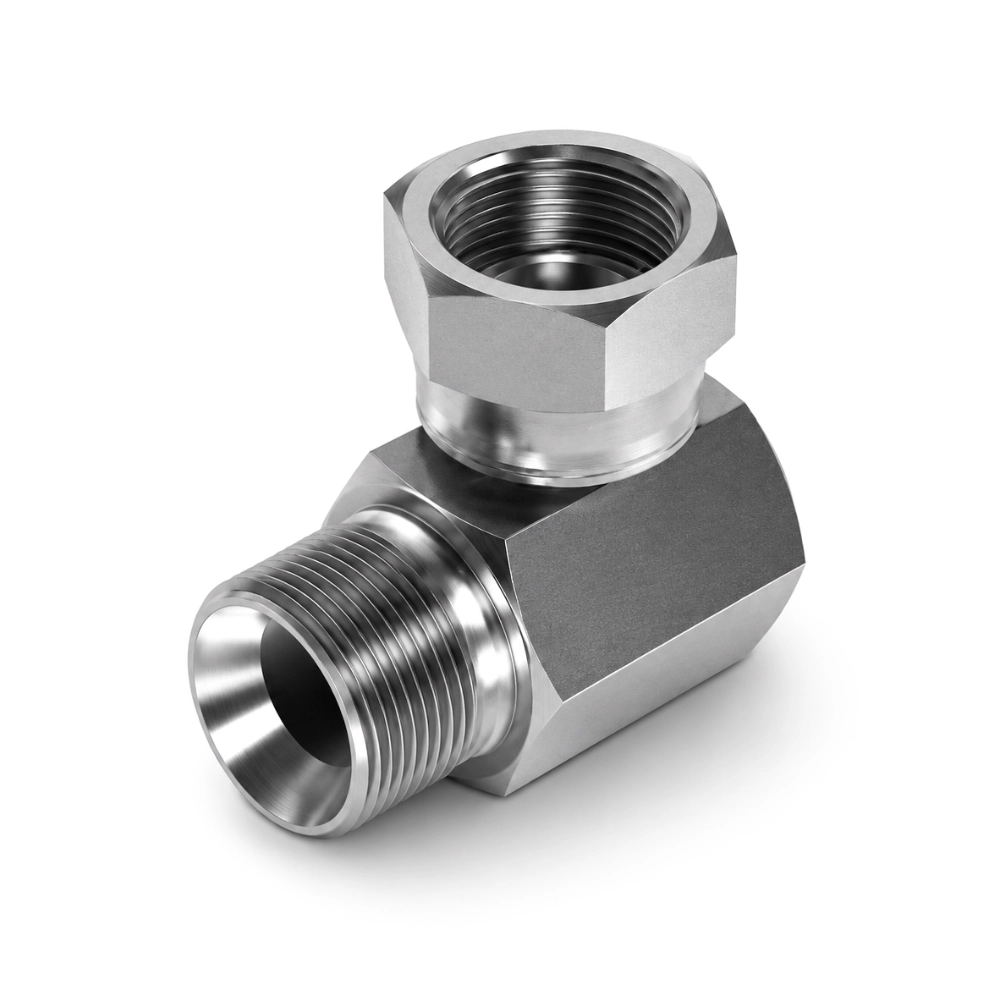 1/4" BSP Male for Bonded Seal to Swivel Female with Soft-Seat O-Ring 90° Compact Hydraulic Adaptor 1/4" BSP Male for Bonded Seal to Swivel Female with Soft-Seat O-Ring 90° Compact Hydraulic Adaptor