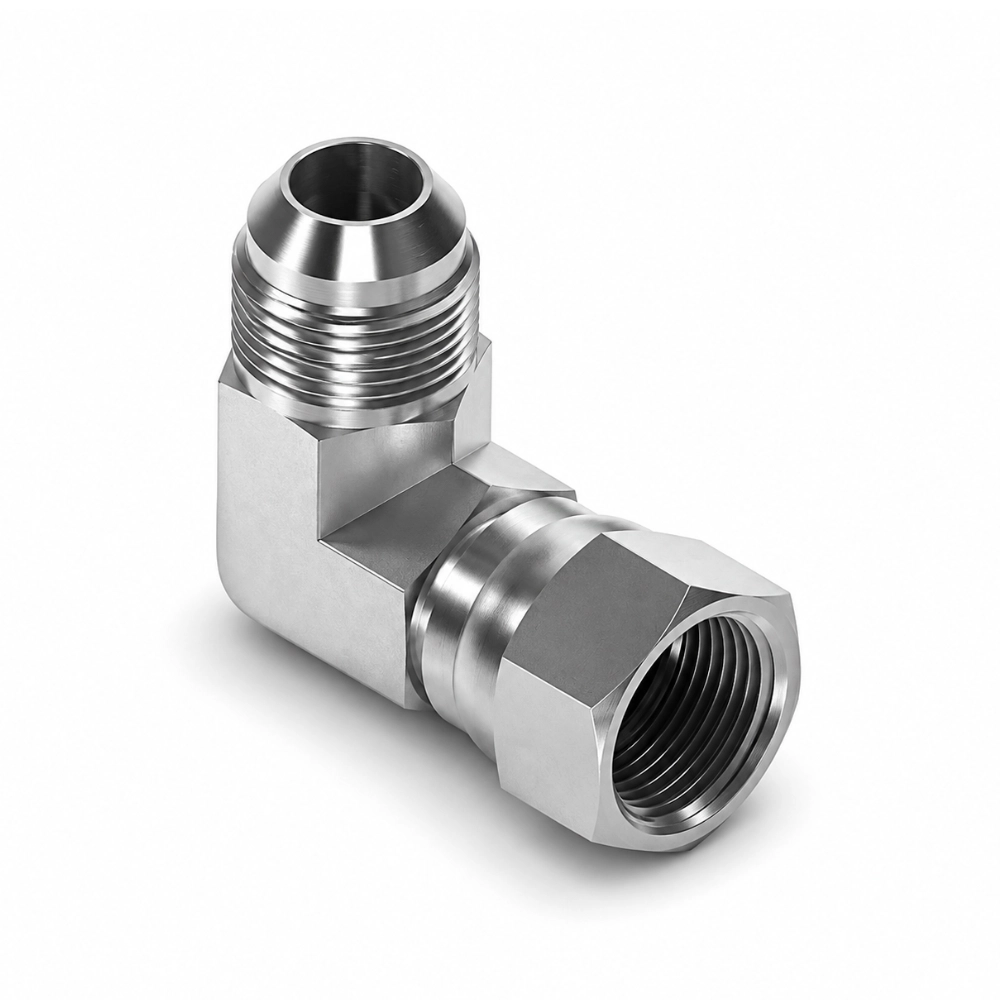 7/16" JIC Male to Swivel Female 90° Forged Hydraulic Adaptor