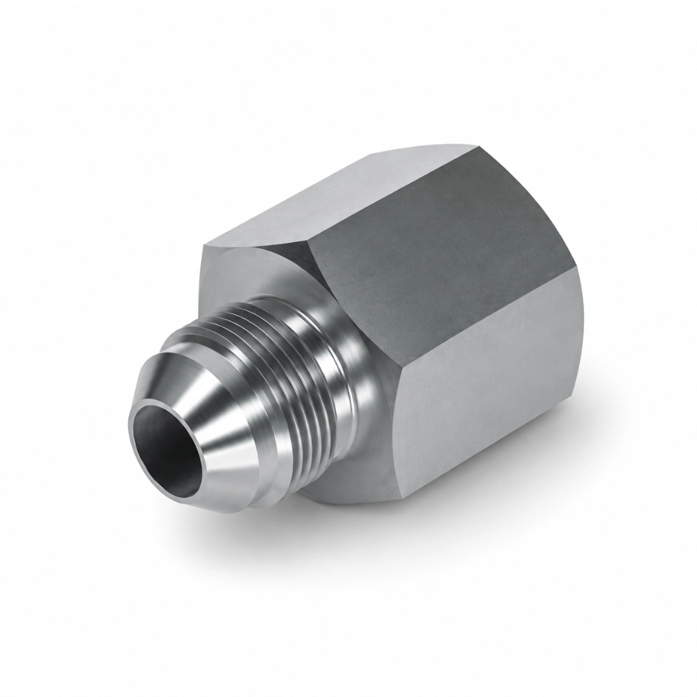 7/16" JIC Male to 1/4" BSP JIS Fixed Female 60° Extended Flare Seat Hydraulic Adaptor