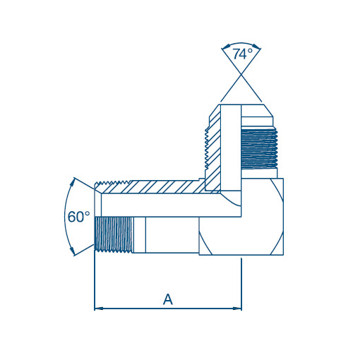 1/4 NPTF Extended x 7/16 JIC M/M 90° Compact A=1.59"