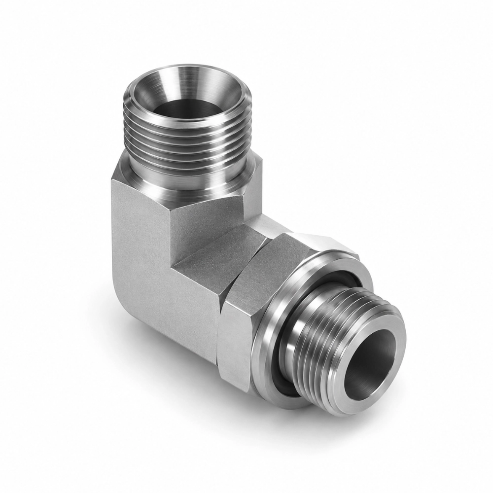1/4" BSP Male to Positional Male 90° Forged Hydraulic Adaptor