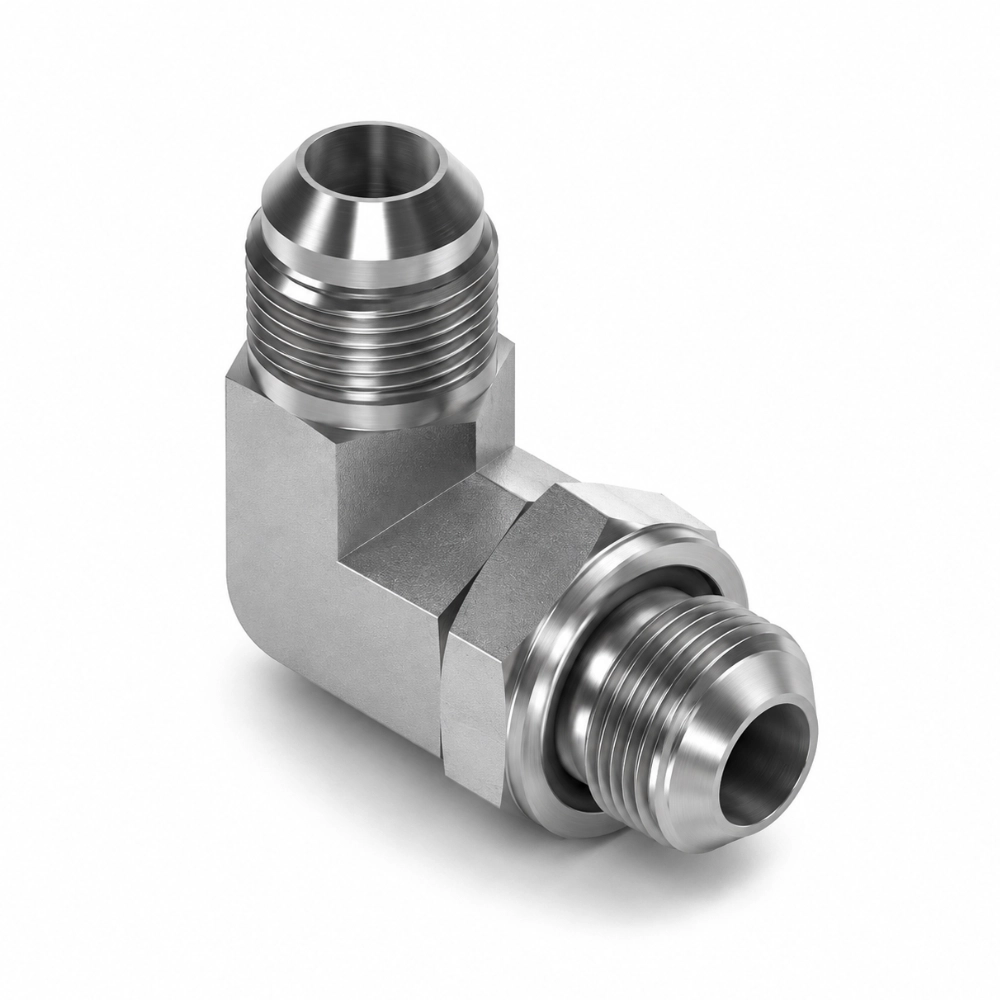 7/16" JIC Male to 7/16" UNF Positional Male 90° Forged Hydraulic Adaptor