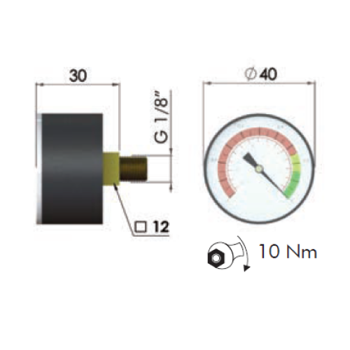 MPS Filtrec Suction Clogging Indicator, Vacuum Gauge 0/-1Bar, 1/8 BSP Rear Entry