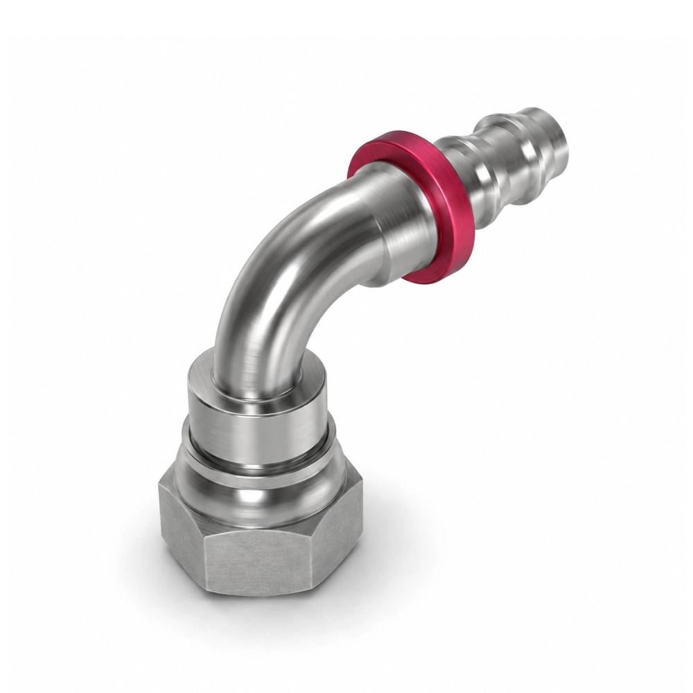 1/4" BSP Female x 1/4" Push-In Hose Tail 90° Swept Adaptor