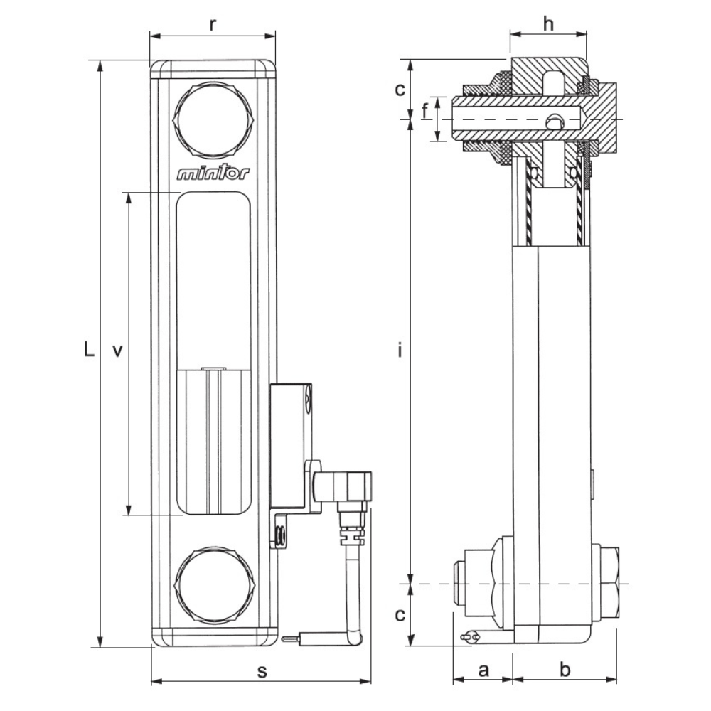 Hydraulic vertical level indicator with electric contact, Length 127mm PLE2