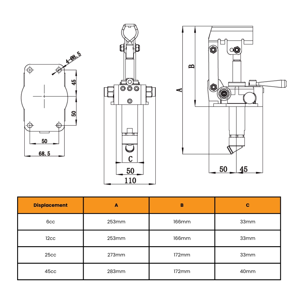 Double Acting Hydraulic 6cc Hand Pump with Pilot Operated Check Valve