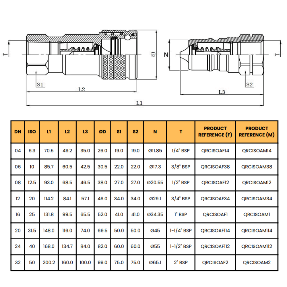 Hydraulic ISO A quick release coupling set 3/8" BSP Hydraulic ISO A quick release coupling set 3/8" BSP