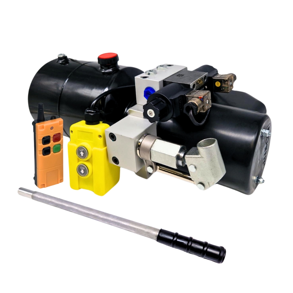 Flowfit 24V DC Double Acting Hydraulic Power Pack 1.6KW with 4L Steel Tank, Back Up Hand Pump & Wireless Remote