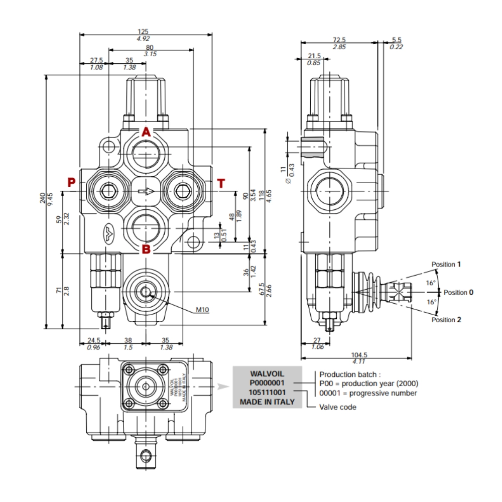 Walvoil SD14 1 Bank 1/2" BSP 120 L/min Double Acting Spring Return Valve