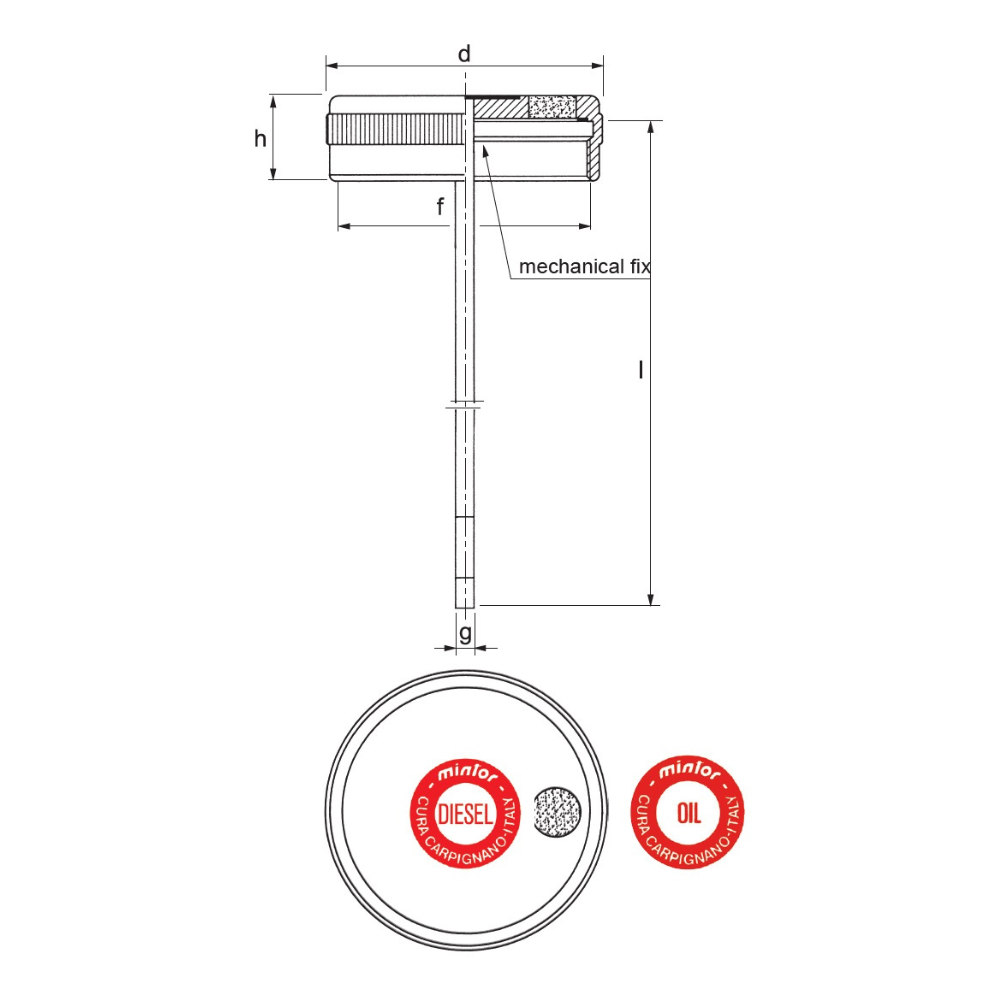 Hydraulic plug with Female thread, breather and dipstick, 2" BSP, for use with Diesel