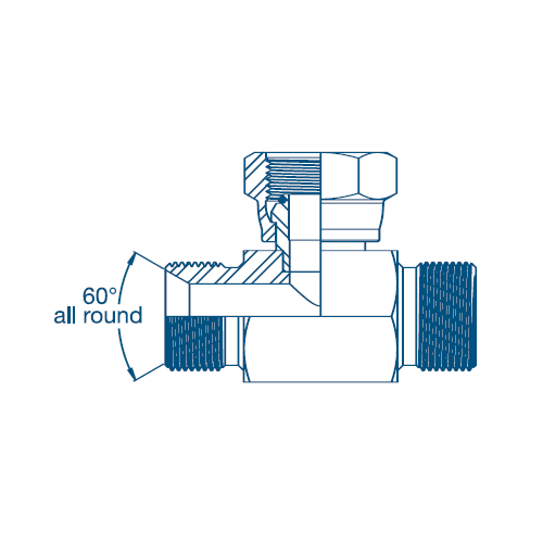 1/4 BSP M/M/F Tee Soft Seat O'ring On Fem Branch