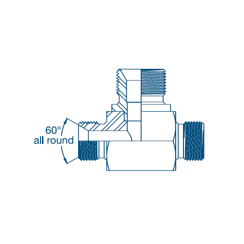 3/8 x 3/8 x 1/2 BSP M/M/M Tee For Bonded Seal On Branch Hydraulic Adaptor 3/8 x 3/8 x 1/2 BSP M/M/M Tee For Bonded Seal On Branch Hydraulic Adaptor