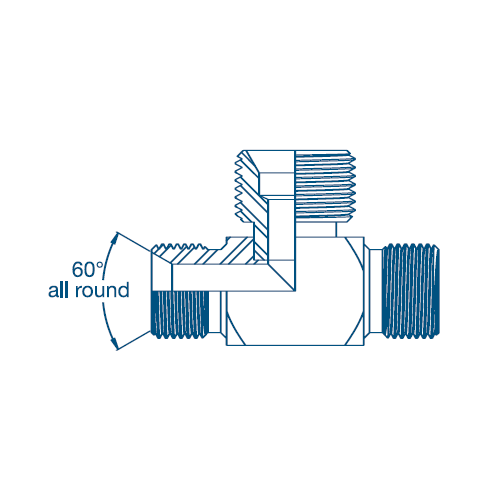 1/4 x 1/4 x 3/8 BSP M/M/M Tee Hydraulic Adaptor 1/4 x 1/4 x 3/8 BSP M/M/M Tee Hydraulic Adaptor