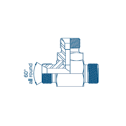 1/4 BSP M/M/M Tee c/w Hex Insert For Bonded Seal On Branch Hydraulic Adaptor