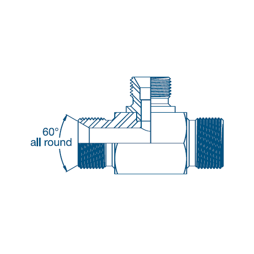 1/4 x 1/4 x 1/8 BSP M/M/M Tee For Bonded Seal On Branch Hydraulic Adaptor