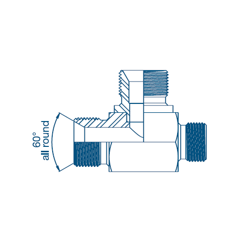 1/2 BSP x 3/4 BSP x 1/2 BSP M/M/M Tee For Bonded Seal On Branch Hydraulic Adaptor