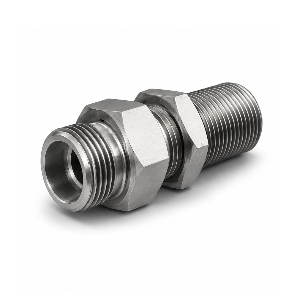 M12 (6L) Male x M12 (6L) Male Compression Bulkhead with Lock Nut - Body Only