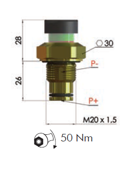 VX5 Filtrec Pressure Differential Visual Clogging Indicator, 5Bar, M20x1.5