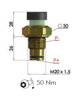 V02 Filtrec Pressure Differential Visual Clogging Indicator, 2.7Bar, M20x1.5