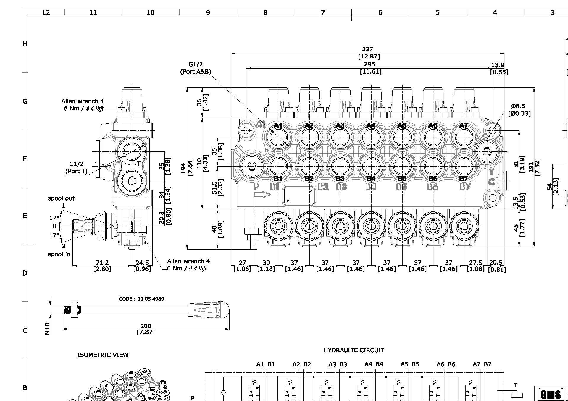 Flowfit 7 Bank 1/2" Double Acting Valve 45 L/Min 315 Bar Max