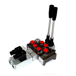 Galtech 2 Bank, 1/4 BSP, 20 l/min Double Acting Motor Spool 3 Position Spring Return with 12V DC Electro Solenoid Control with Manual Over-ride