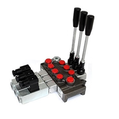 Galtech 3 Bank, 1/4 BSP, 20 l/min Double Acting Cylinder Spool 3 Position Spring Return with 24V DC Electro Solenoid Control with Manual Over-ride